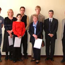 Styrkþegar eða fulltrúar styrkþega á Fiðlaranum á Akureyri í dag.