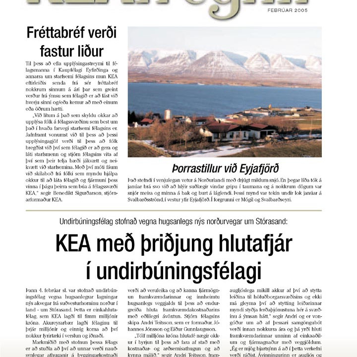 Forsíða KEA-fregna, sem koma út í dag.